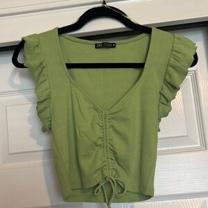 Zara Green Ruffle Sleeve Top